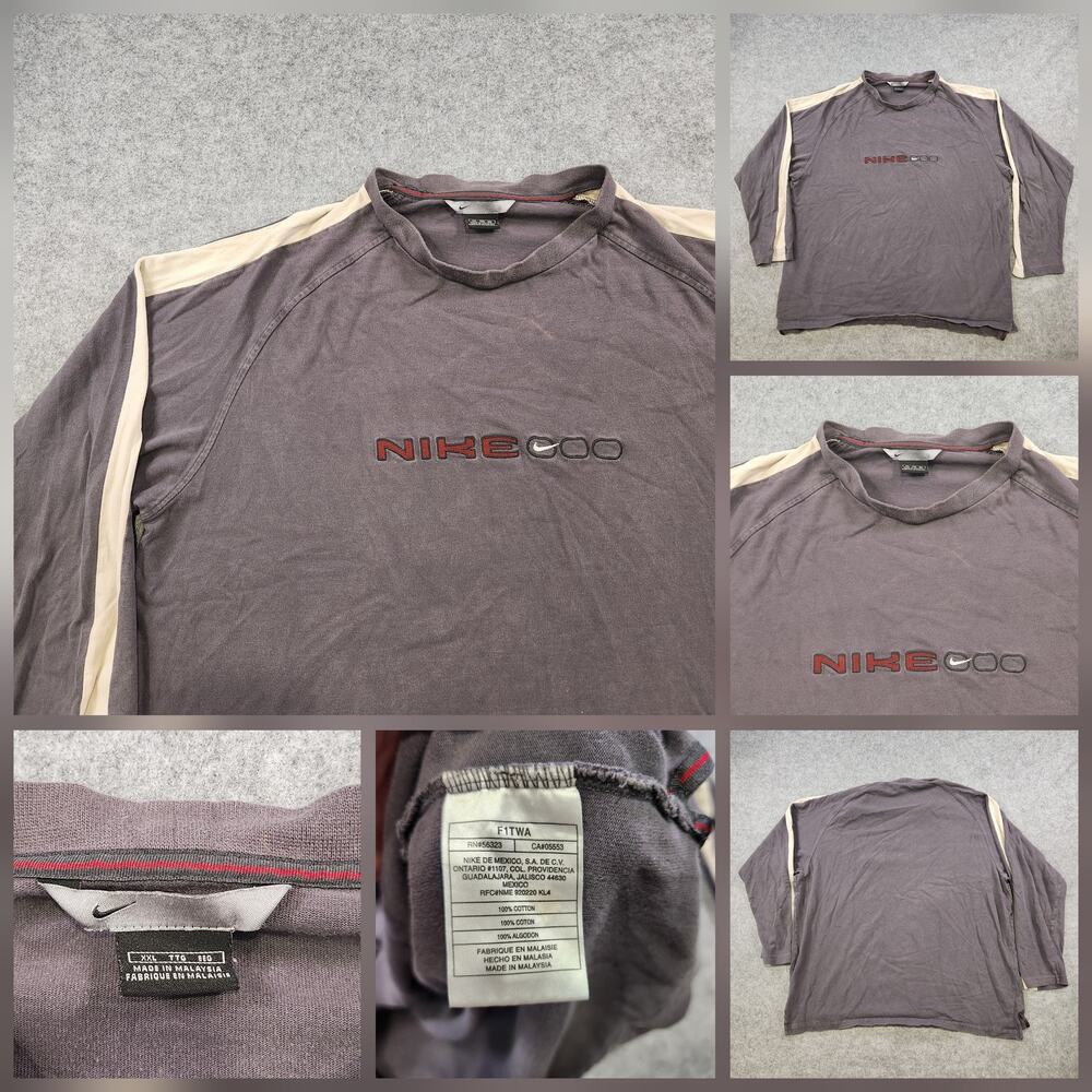 VTG Y2K Nike Shirt Mens 2XL Gray Long Sleeve Swoosh 00s Spell Out Athletic Logo